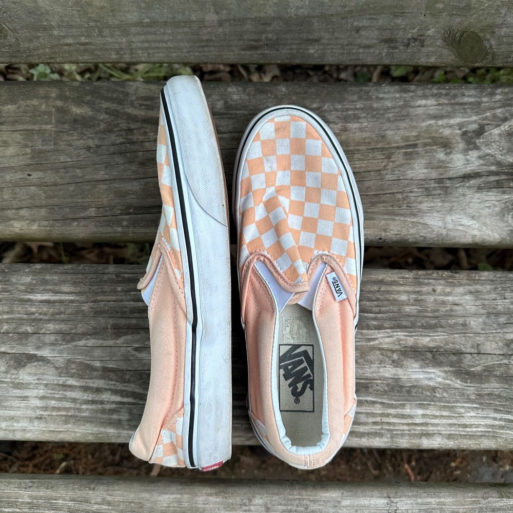 Vans Classic Slip On Peach White Checkerboard Skate Sneakers Womens 7.5 Mens 6.0 - Picture 5 of 8